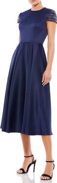 Mac Duggal High Neck Cap Sleeve Tea Length Dress