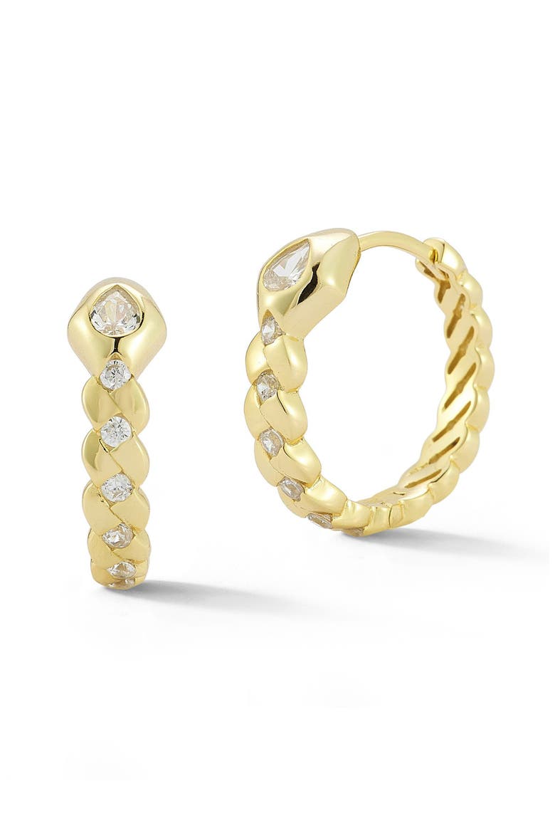 Snake Cubic Zirconia Huggie Hoop Earrings, Main, color, GOLD