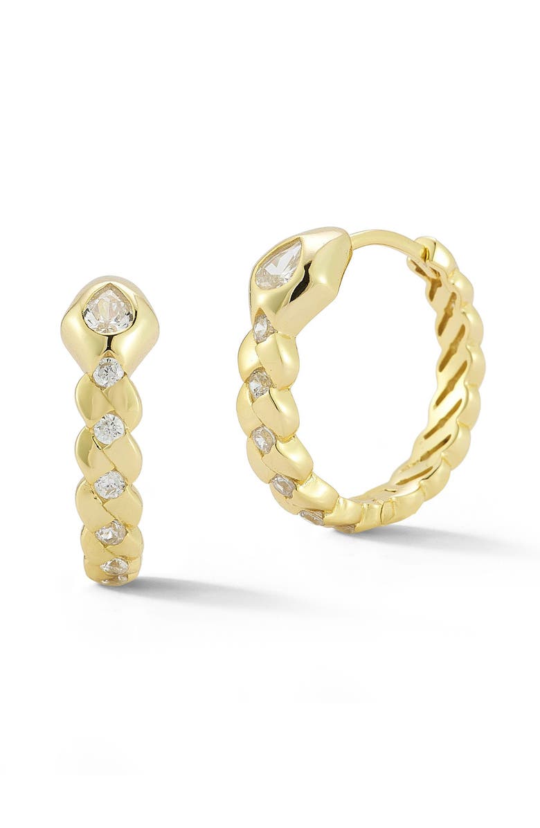 CHLOE AND MADISON Snake Cubic Zirconia Huggie Hoop Earrings, Main, color, Gold