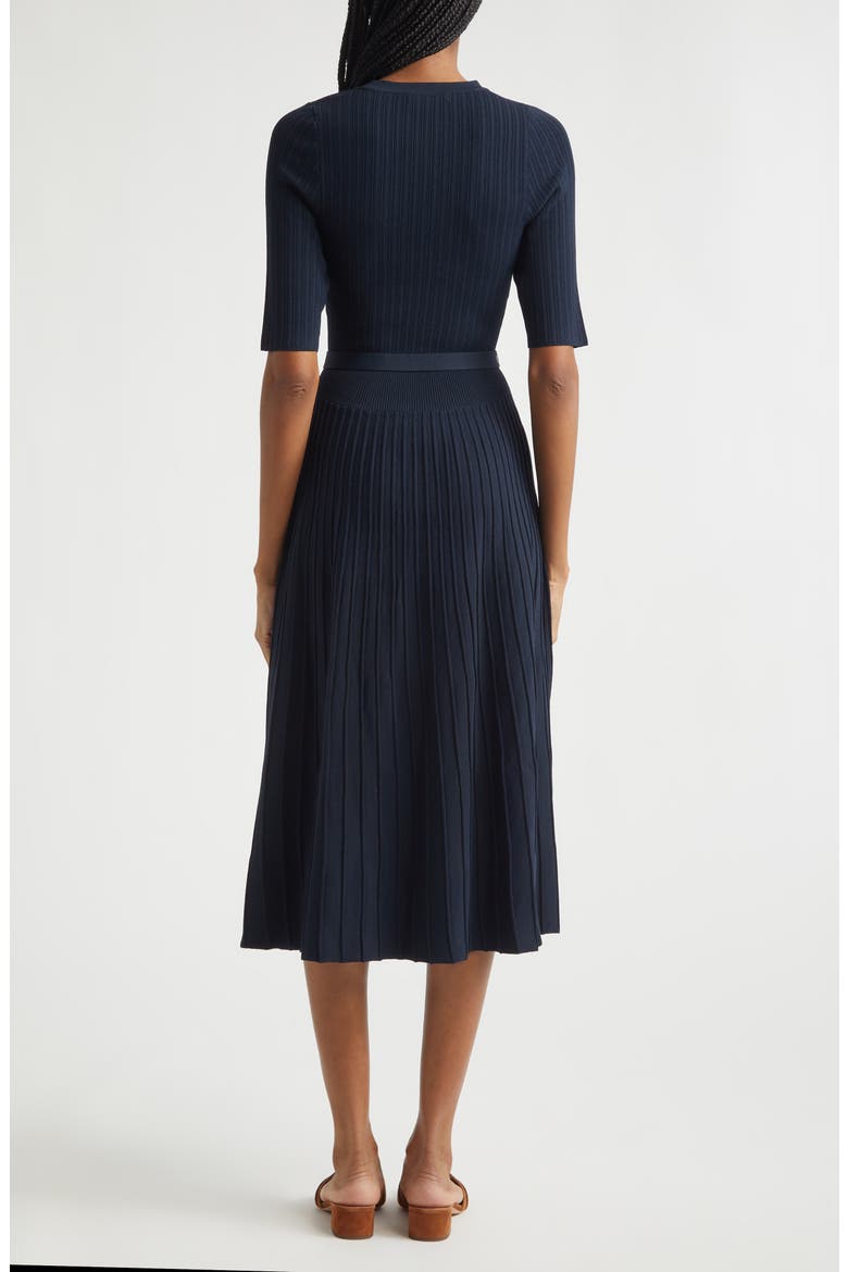buckle trim rib knit midi dress Lauren Ralph Lauren Women's Buckle-Trim Rib-Knit Square Neck Sweater Dress - Refined Navy