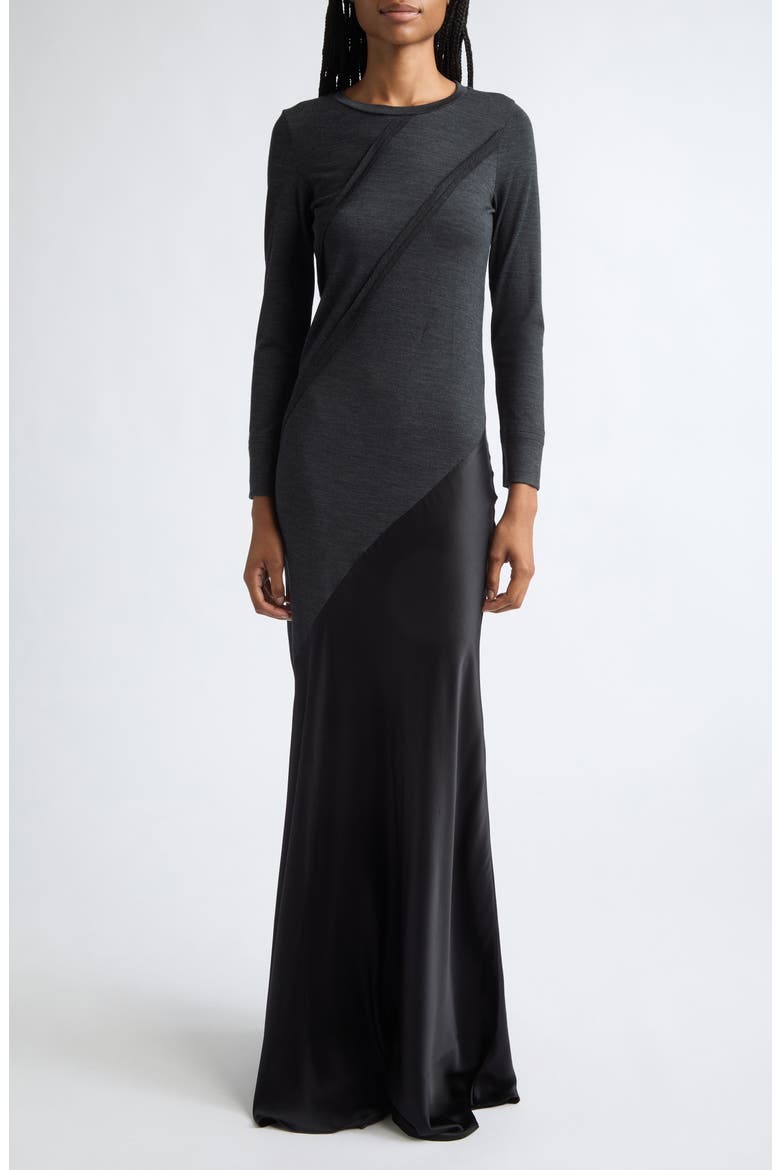 Agathe Long Sleeve Wool & Silk Maxi Dress, Main, color, CHARCOAL MELANGE