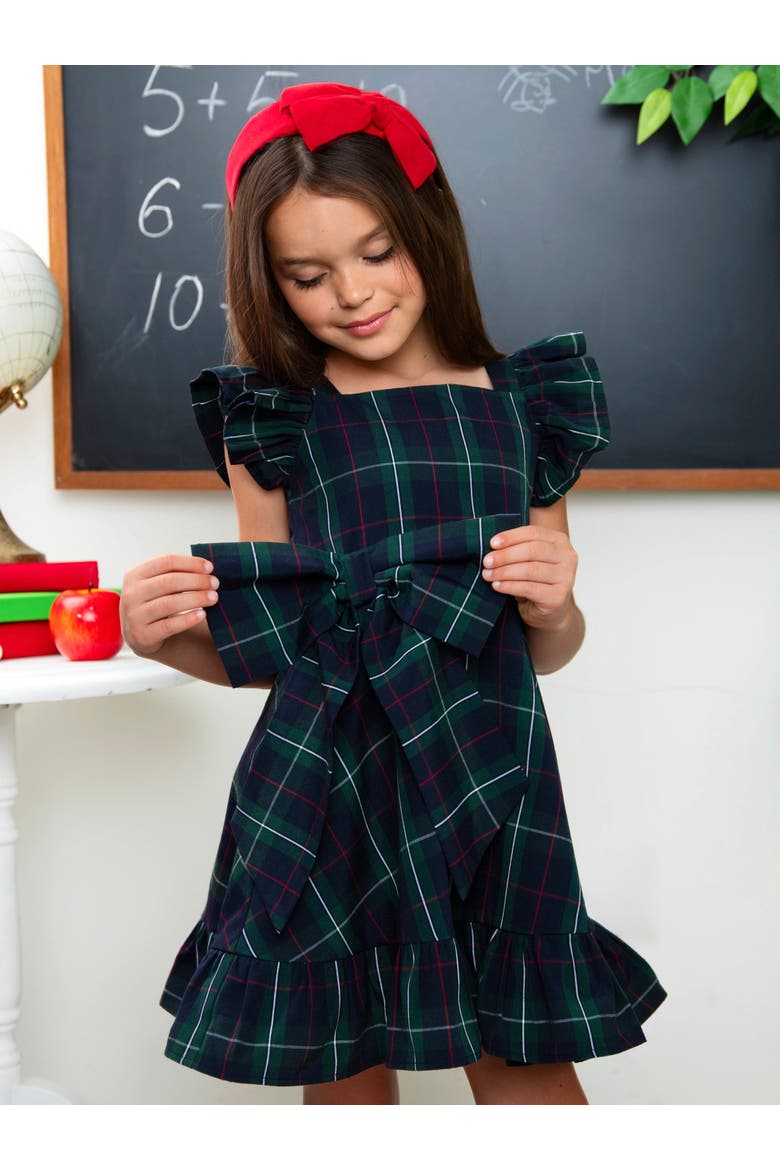 Scholarly Chic Plaid Bow Dress, Alternate, color, Blue