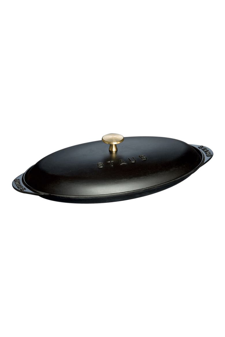 Enameled Cast Iron Fish Pan with Lid, Main, color, MATTE BLACK