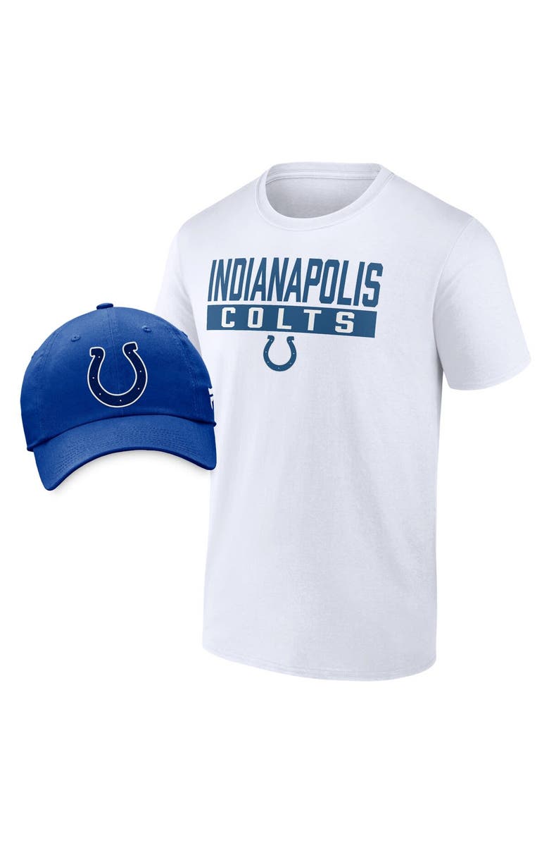 FANATICS Men's Fanatics Branded White/Royal Indianapolis Colts T-Shirt & Adjustable Hat Combo Pack, Main, color,
