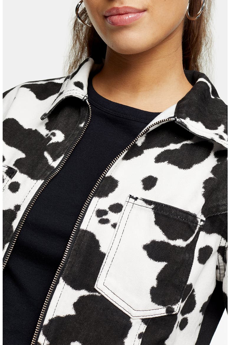 Cow Print Denim Jacket, Alternate, color, WHITE MULTI