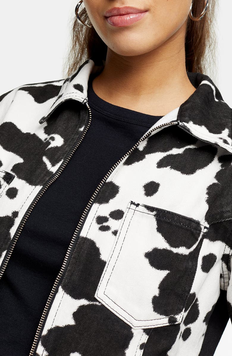 Topshop Cow Print Denim Jacket, Alternate, color,