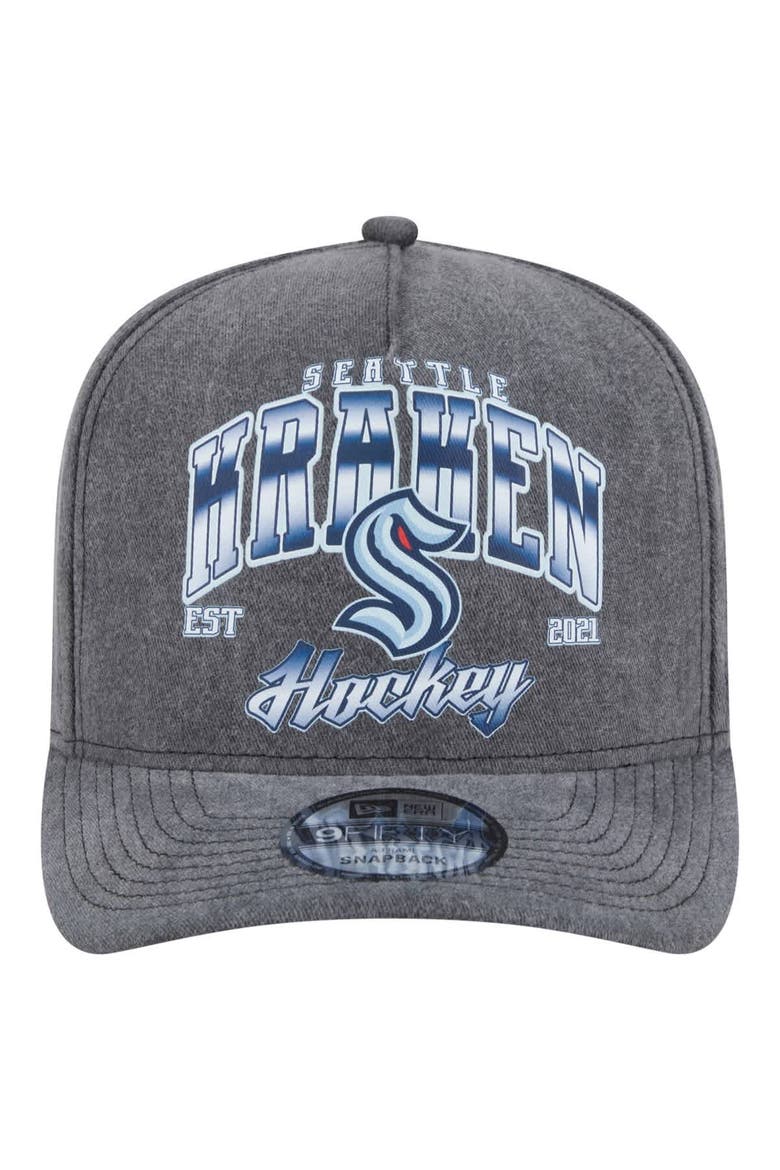 Men's New Era  Charcoal Seattle Kraken Throwback Washed A-Frame Pre-Curved 9FIFTY Snapback Hat, Alternate, color, Charcoal
