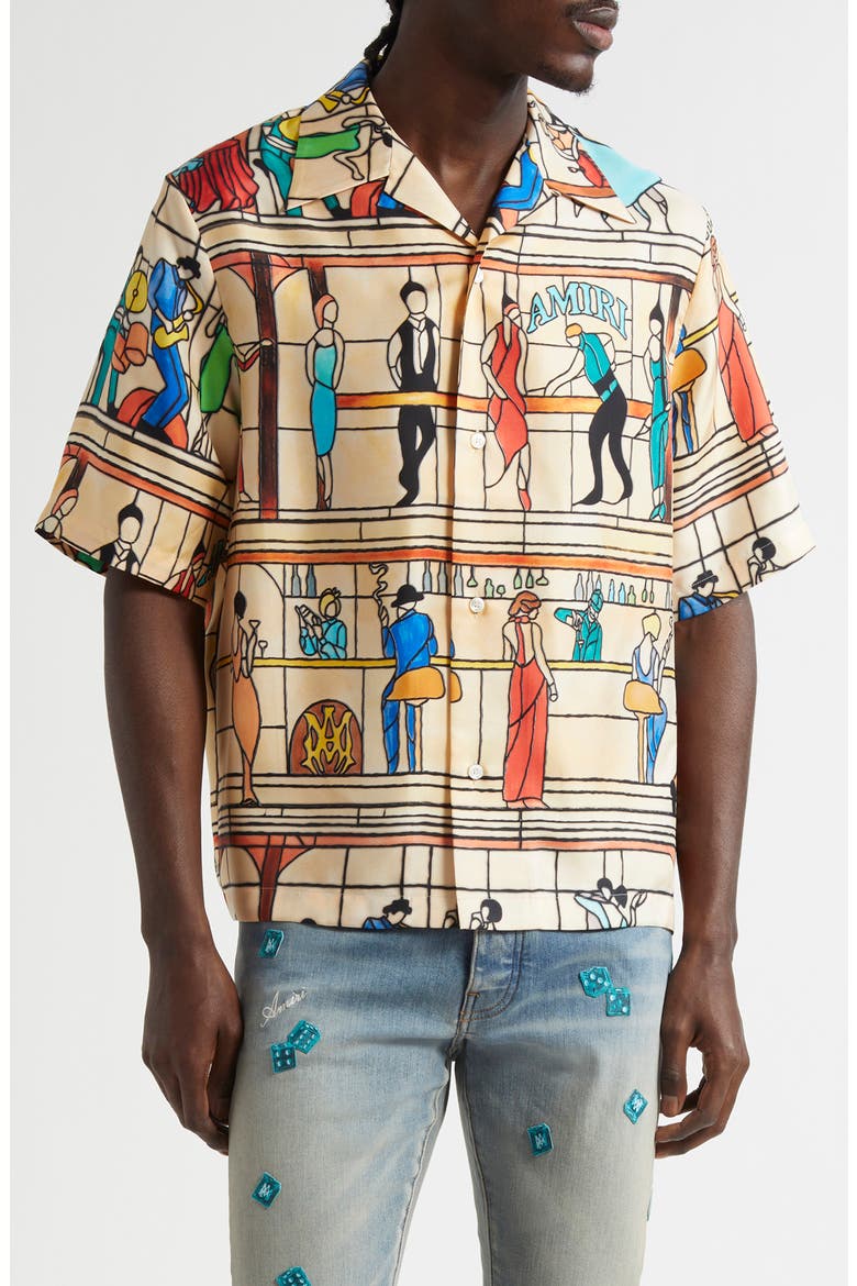 Pool Hall Print Camp Shirt, Main, color, SAND
