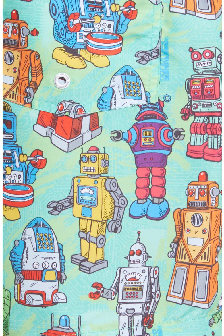 Robots Mid Swim Trunks, Alternate, color, GREEN