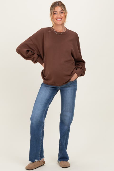 Fray Hem Straight Leg Maternity Jeans