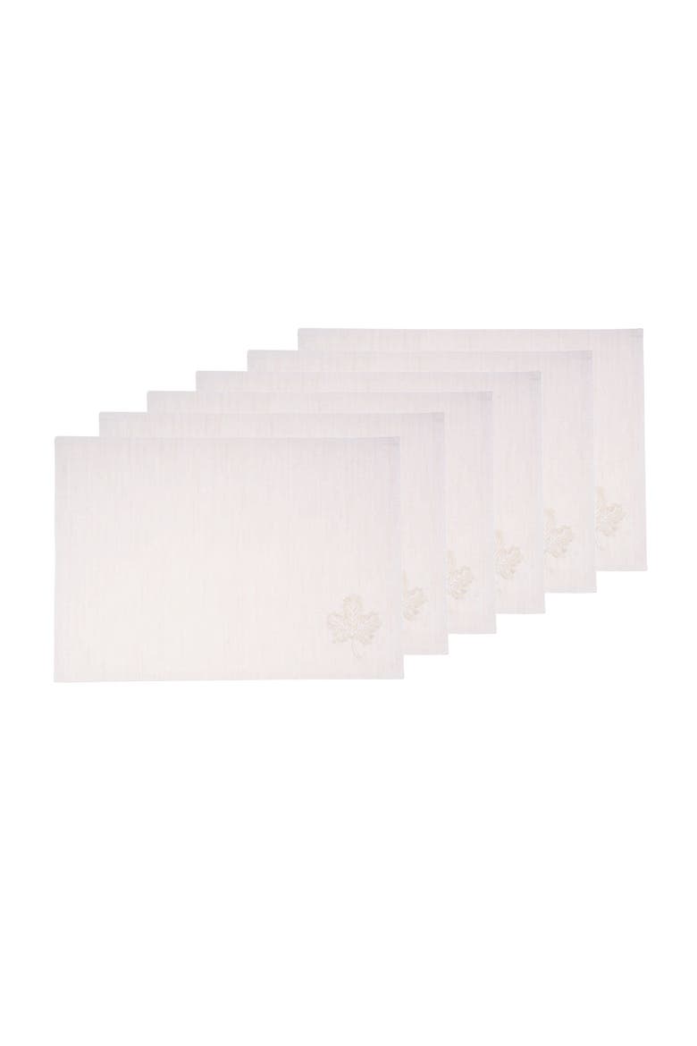 Neutral Maple Leaves Placemats, Set of 6, 14" x 20", Main, color, White