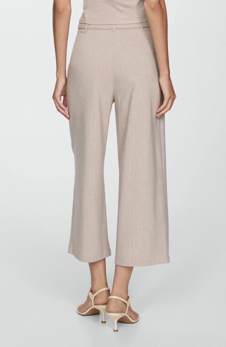 MANGO Chalk Stripe Belted Crop Wide Leg Pants, Alternate, color, Beige
