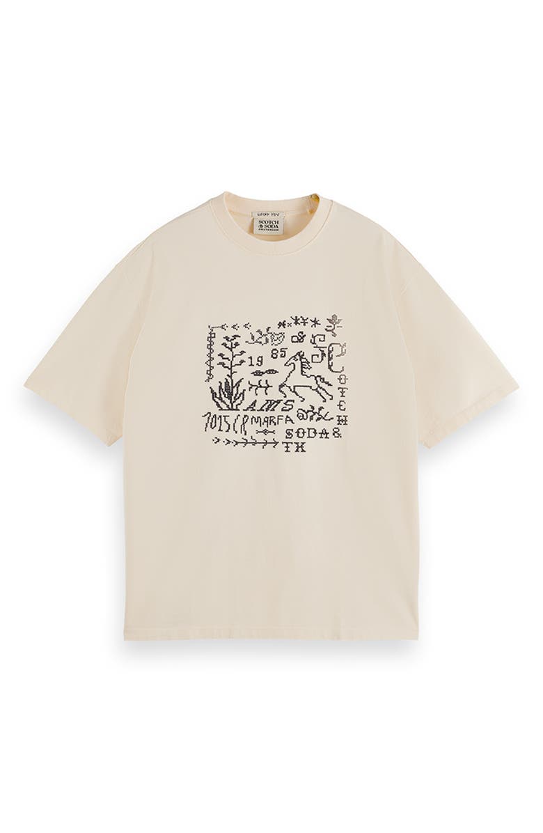 Scotch & Soda Cross-Stitched Artwork Cotton T-Shirt, Alternate, color, Eggnog