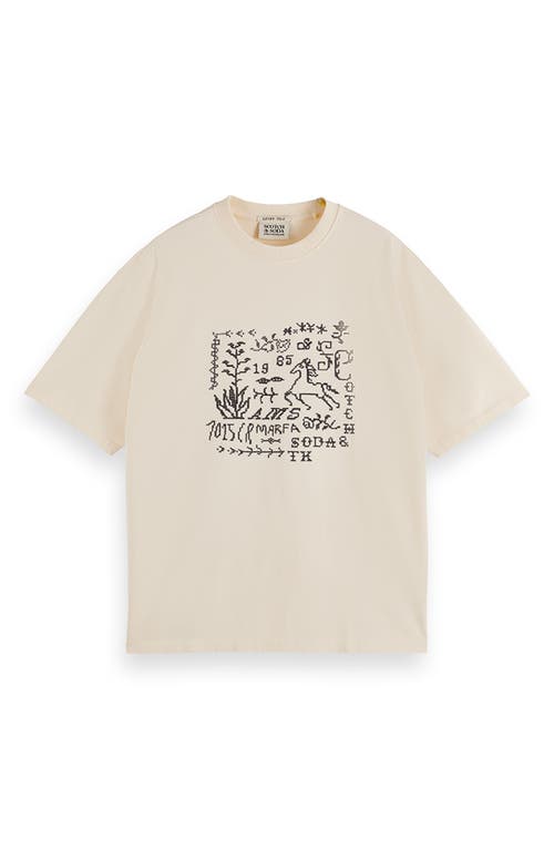 Scotch & Soda Cross-stitched Artwork Cotton T-shirt In Yellow