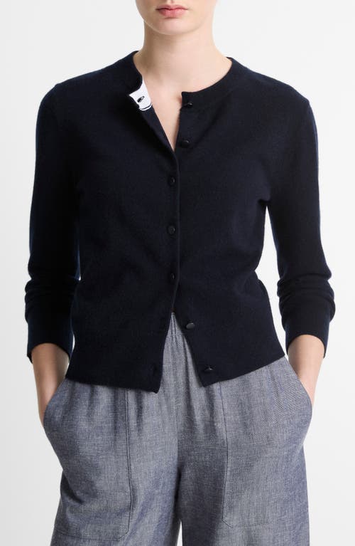 Shop Vince Tipped Half Moon Cardigan In Coastal/optic White