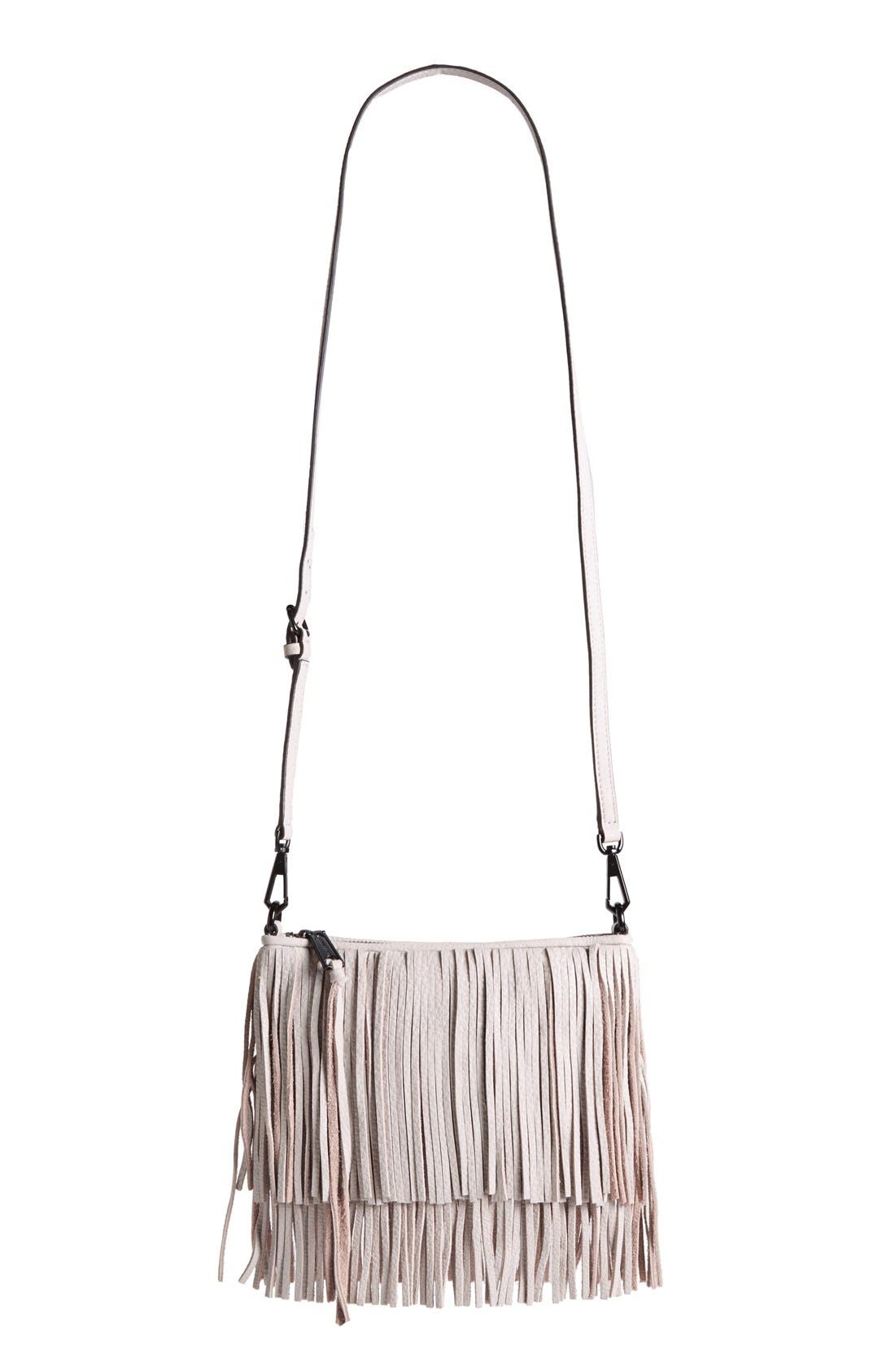 'Finn' Convertible Leather Clutch, Main, color, PUTTY/ BLACK