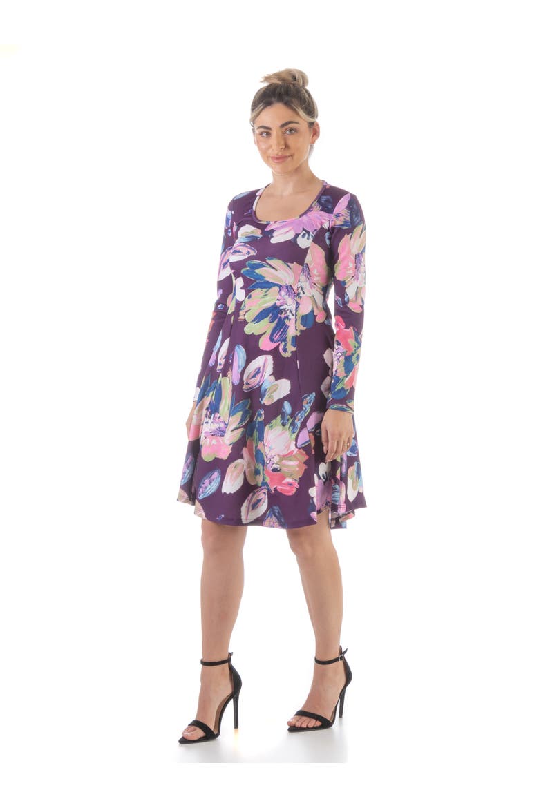Floral Long Sleeve Knee Length Dress, Alternate, color, Purple Multi