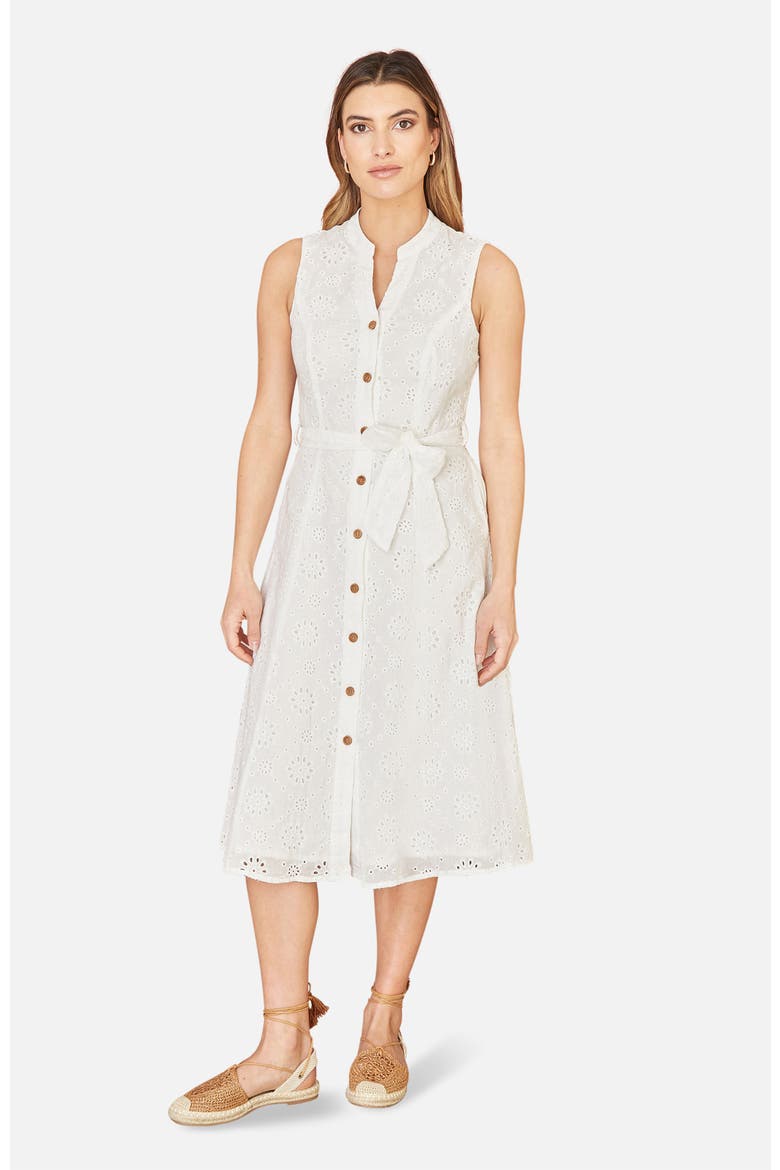 Broderie Anglaise Cotton Shirt Dress, Main, color, White