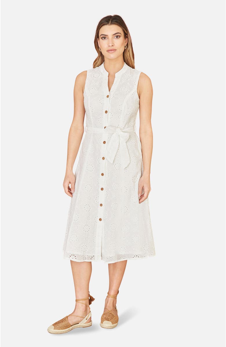Yumi Broderie Anglaise Cotton Shirt Dress, Main, color, White