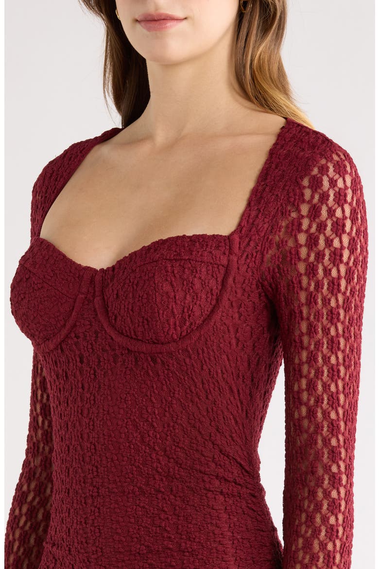 Tamia Long Sleeve Lace Midi Dress, Alternate, color, WINE