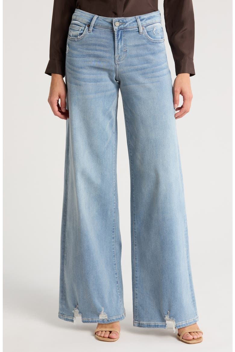Chewed Hem Super Wide Leg Jeans, Main, color, LIGHT WASH