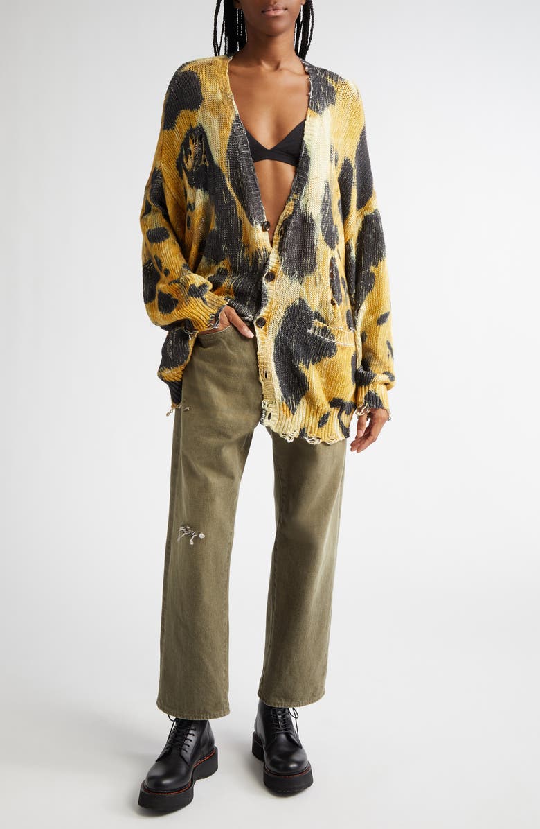 R13 Distressed Oversize Leopard Print Cardigan, Alternate, color, Leopard