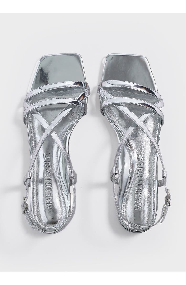 MARION PARKE Sabine Flat | Mirrored Leather, Alternate, color, Silver