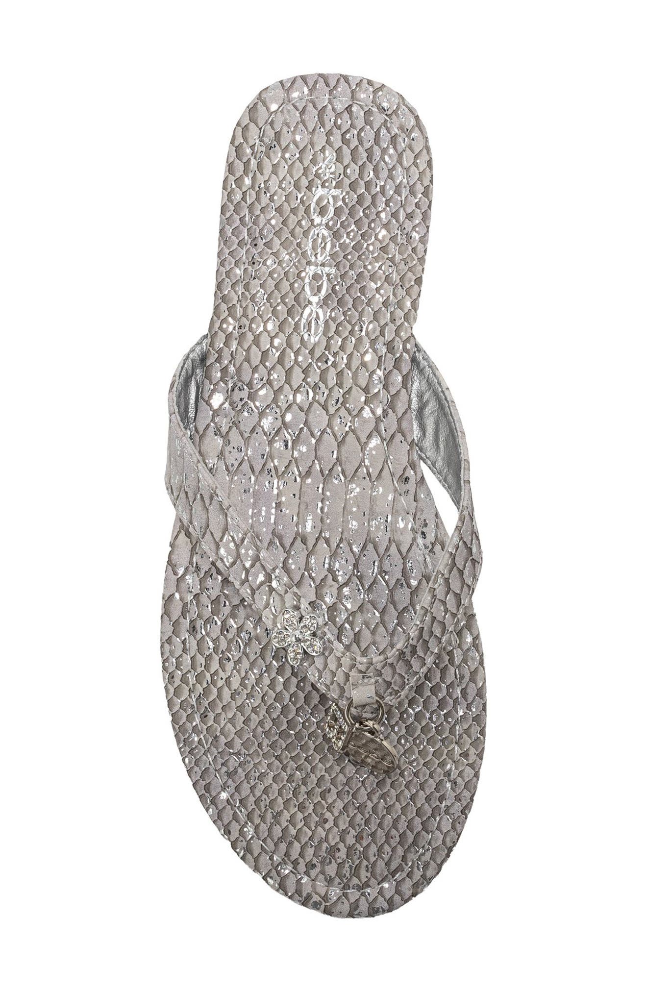 Python Embossed Thong Sandal, Alternate, color, METALLIC SILVER