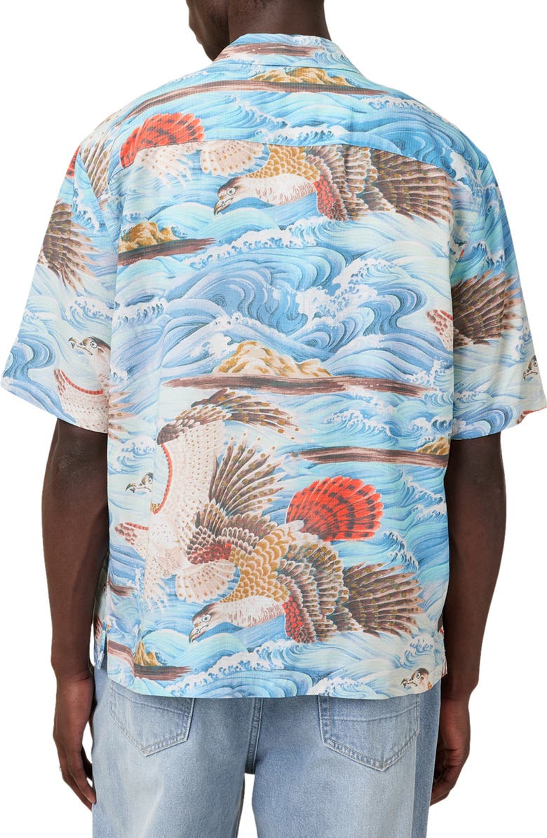 AllSaints Corsican Short Sleeve Camp Shirt, Alternate, color, Willow Blue