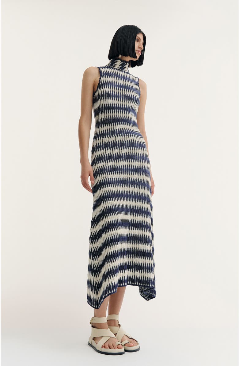 De Loreta Montebello Slip-on Mock Neck Cotton Blend Dress, Alternate, color, Navy/White