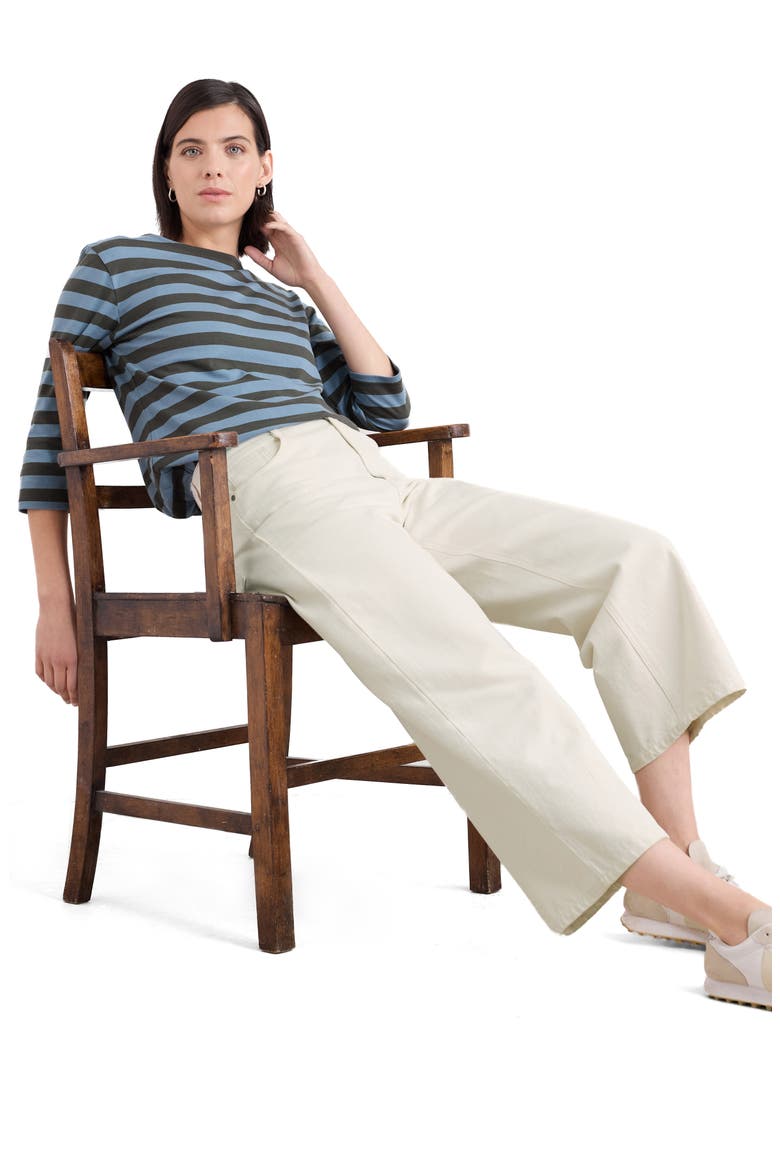Sailor Stripe Three-Quarter Sleeve Organic Cotton Top, Alternate, color, CORNISH NORI