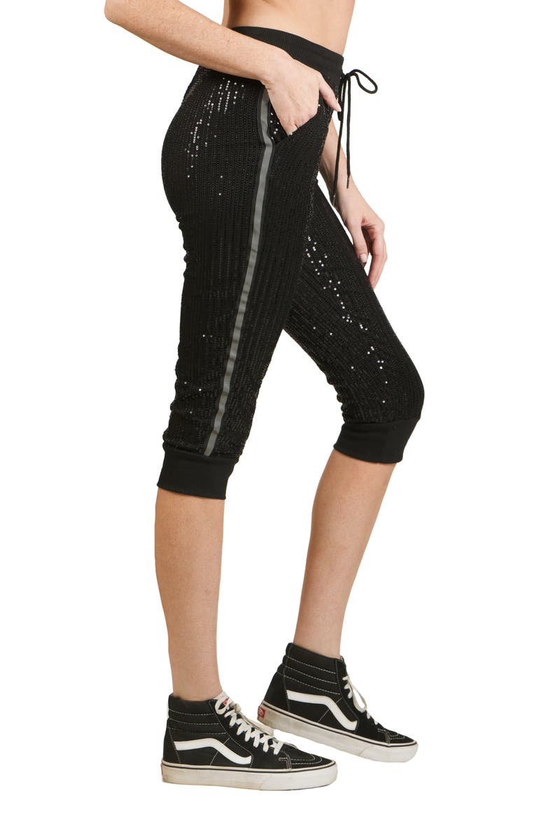 Sequin Side Stripe Capri Pants, Alternate, color, BLACK