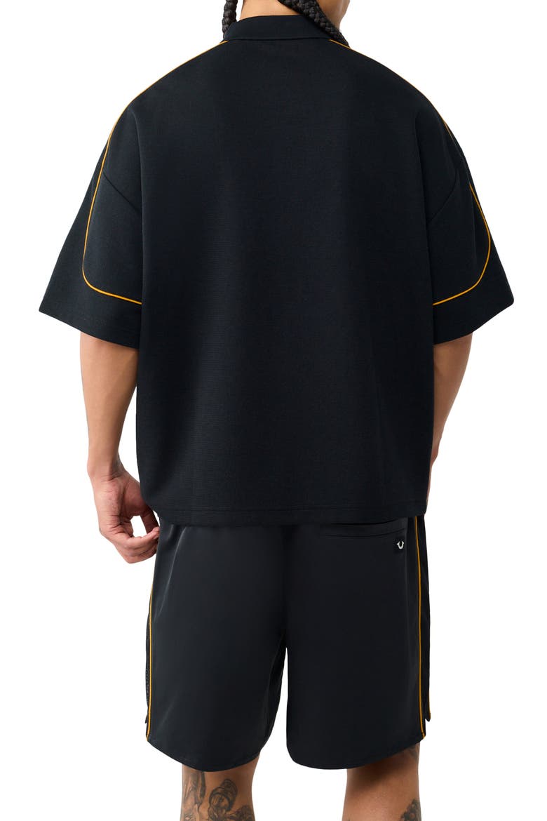 Oversize Logo Nylon Polo, Alternate, color, JET BLACK