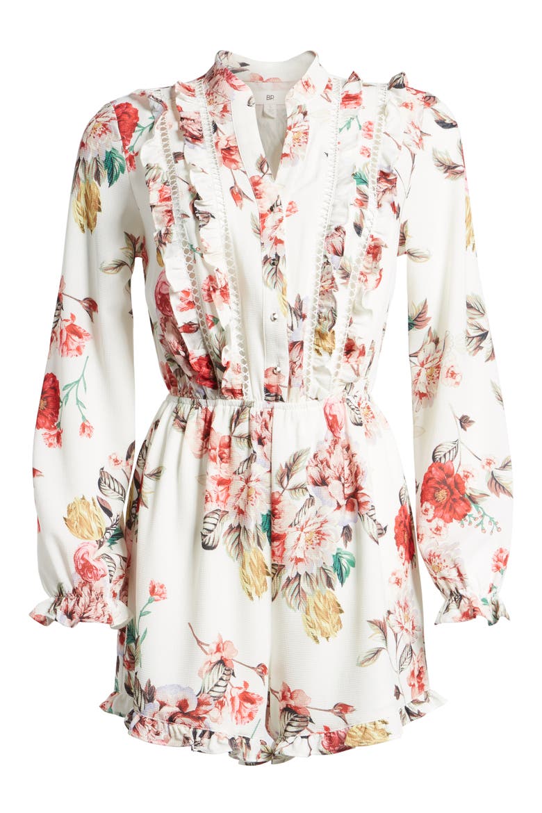 Floral Print Romper, Alternate, color, IVORY EGRET VINTAGE FLORAL