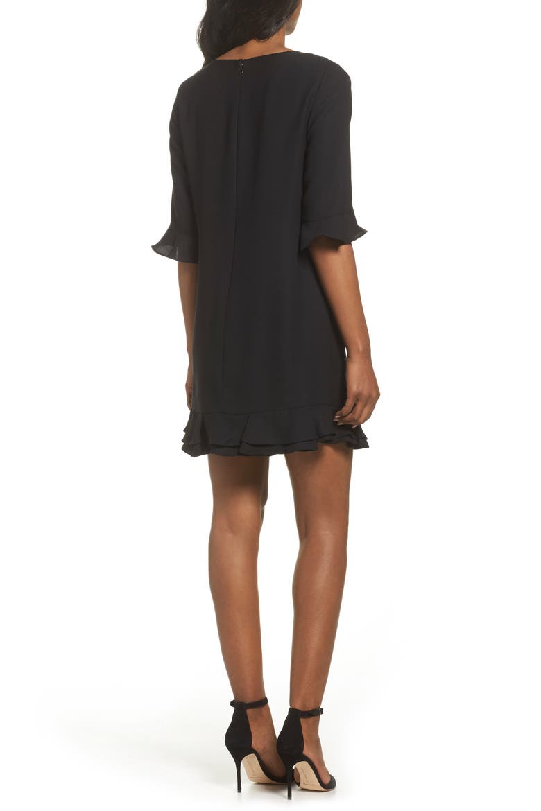 Kate Ruffle Hem A-Line Crepe Dress, Alternate, color, BLACK