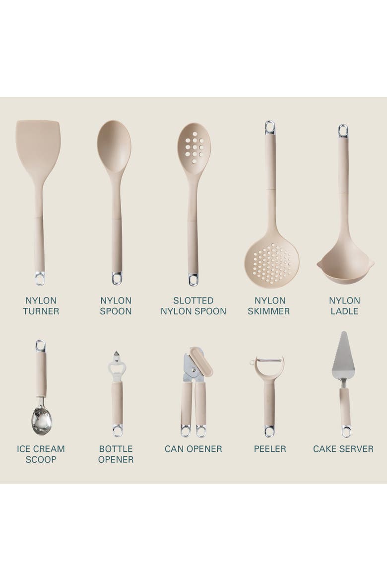 Nylon Kitchen Gadget & Tool Set with Spatulas and Ladle, Alternate, color, Taupe
