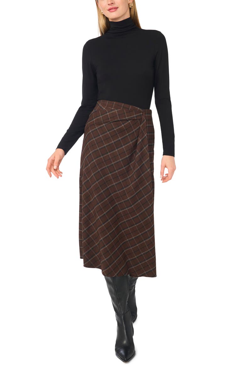 Plaid Asymmetrical Midi Skirt, Alternate, color, BROWN MULTI