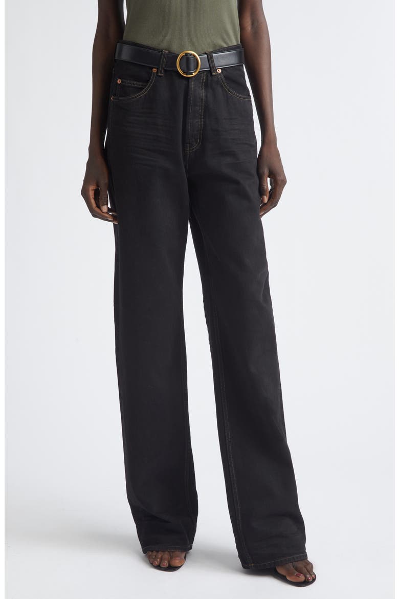 High V-Waist Baggy Denim Wide Leg Jeans, Main, color, DEEP SEA BLACK