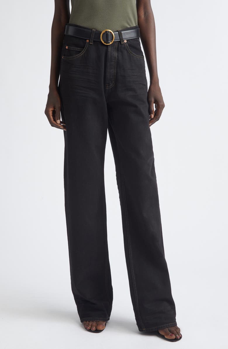 Saint Laurent High V-Waist Baggy Denim Wide Leg Jeans, Main, color, Deep Sea Black
