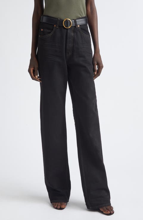High V-Waist Baggy Denim Wide Leg Jeans (Deep Sea Black)