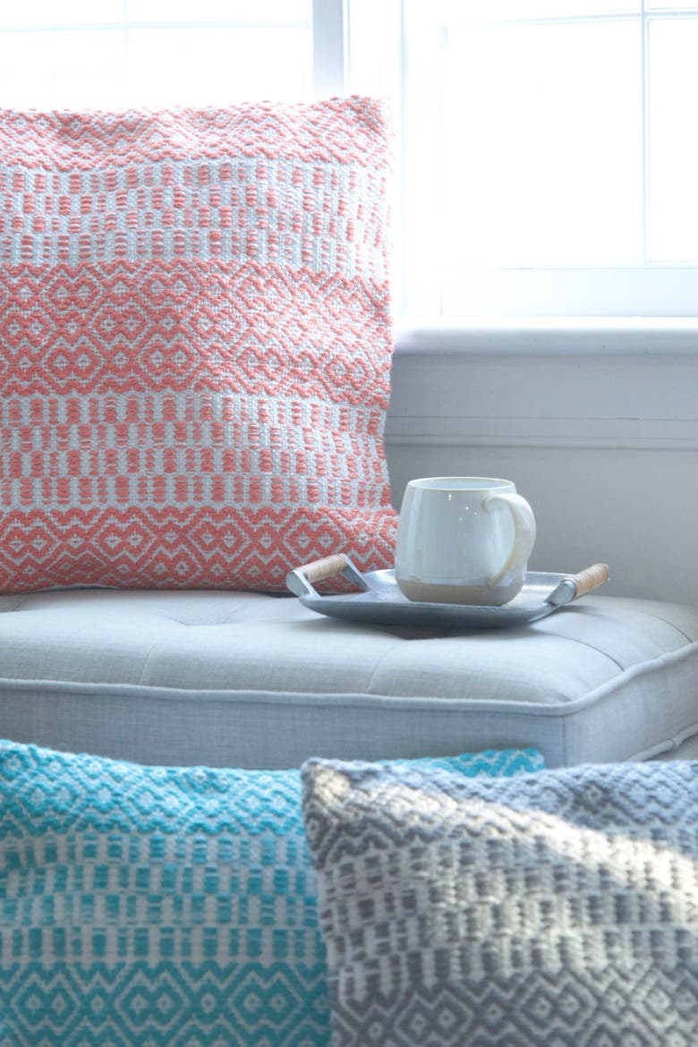 Pim Diamond Stripe Outdoor Throw Pillow, 18" x 18", Alternate, color, Blue