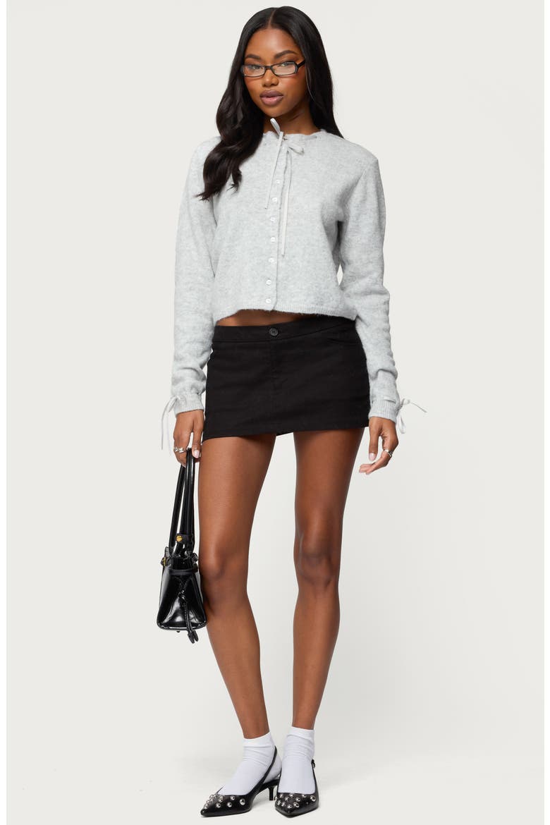 Vickie Ribbon Detail Crop Cardigan, Alternate, color, GRAY-MELANGE