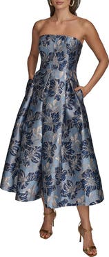 Donna Karan New York Floral Strapless Fit & Flare Midi Cocktail Dress