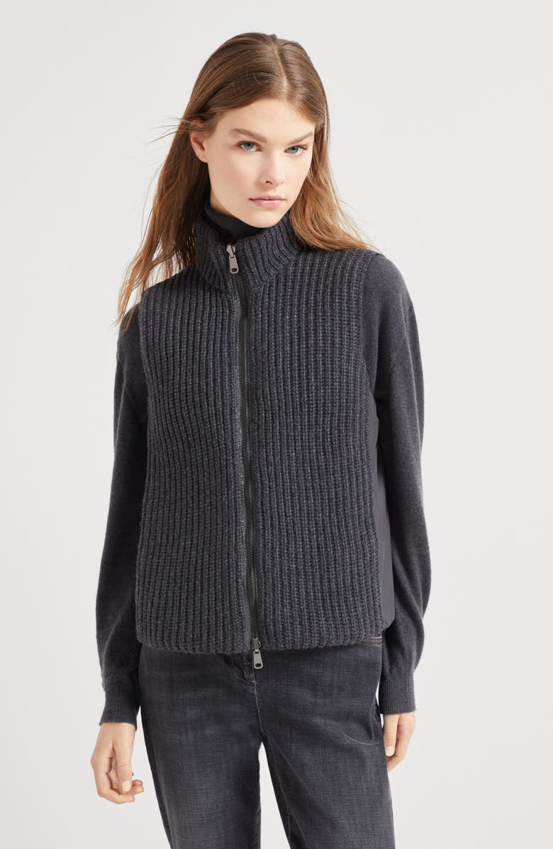 Brunello Cucinelli Cashmere down vest, Alternate, color, Lignite Grey