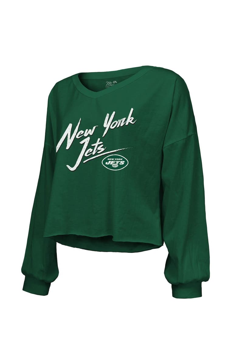 Majestic Threads Women's Majestic Threads Aaron Rodgers Green New York Jets Off-Shoulder Script Name & Number Long Sleeve T-Shirt, Alternate, color,