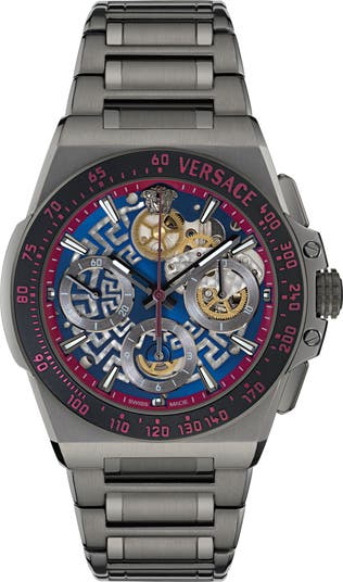 Versace Greca Extreme Skeleton Dial Automatic Chronograph Bracelet