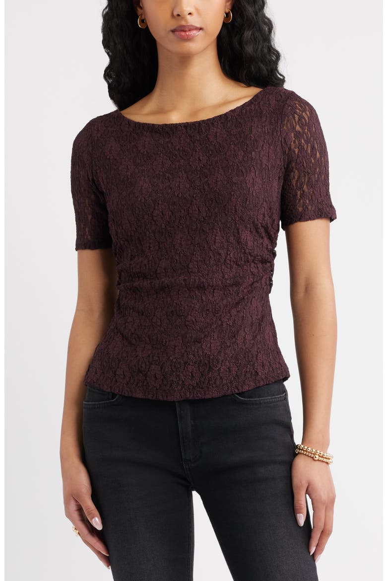 Short Sleeve Lace Top, Main, color, BURGUNDY FUDGE