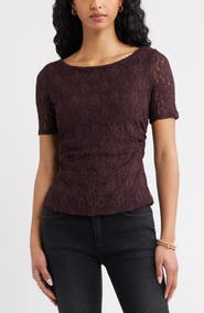 Open Edit Short Sleeve Lace Top