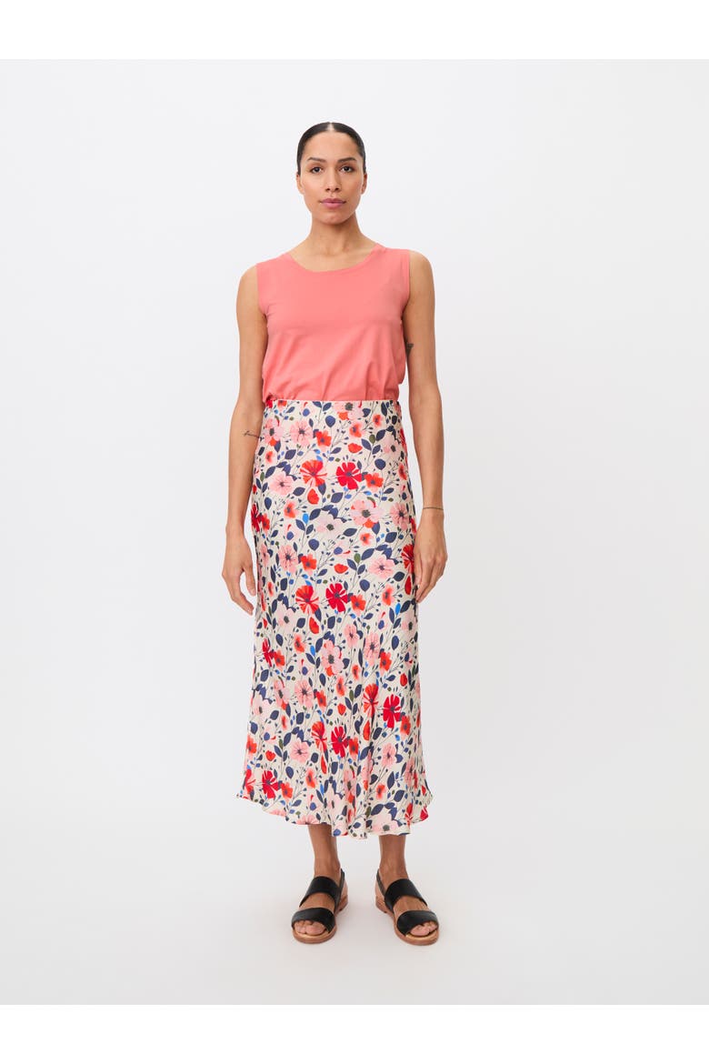 High-Waist Floral Midi Skirt, Alternate, color, Poinsettia