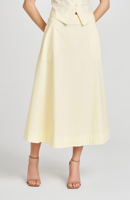 Wayf Lilly Stretch Cotton Midi Skirt In Straw Yellow